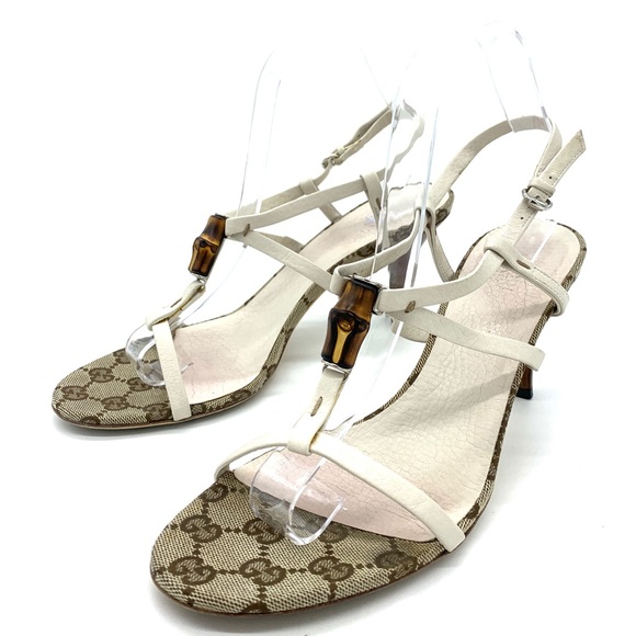 Gucci GG Monogram Bamboo Straps Slingback Sandals - Picture 2 of 9